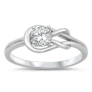 Sterling Silver CZ Ring – Interwoven Twist with Solitaire Sparkle (Size 7.5)